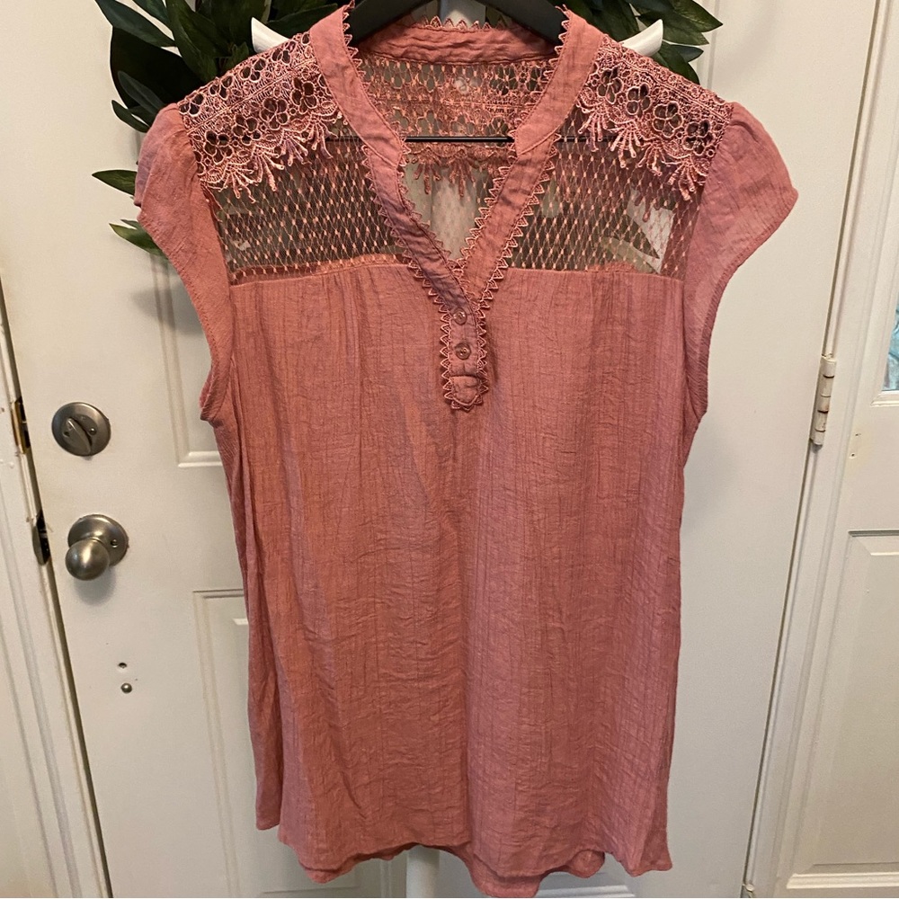 Pretty Lace Panel Top Blouse Shirt SS M